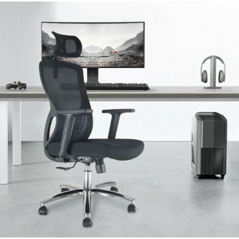 Durrafy Bürostuhl Ergonomisch, Schreibtischstuhl mit Verstellbarer Kopfstütze, Armlehnen, Lendenwirbelstütze, Drehstuhl Wippfunktion90°-120°, Chefsessel aus Mesh, Bürostuhl 150kg für Büro