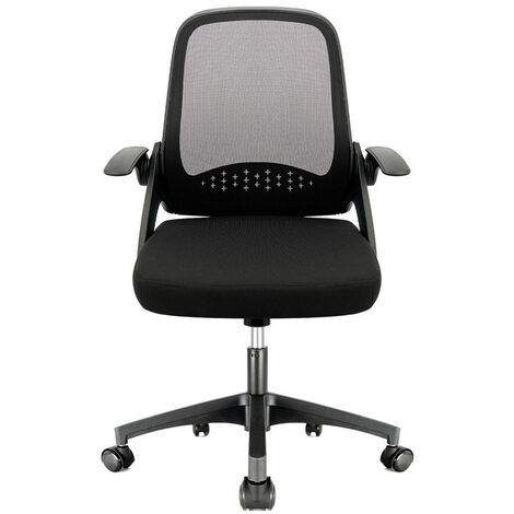 Durrafy Chaise de Bureau avec Accoudoirs Pliables Noir Fauteuil Ergonomique en Maille Respirante Siège de Bureau à Domicile Pivotant à 360 °