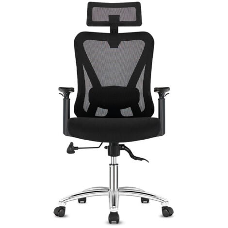 Durrafy Chaise de Bureau Ergonomic avec Verrouillage de l'inclinaison à 90 130 ° Fauteuil de Bureau en Maille Support appui-tête, Soutien Lombaire réglable, accoudoir, Coussin en éponge Noir
