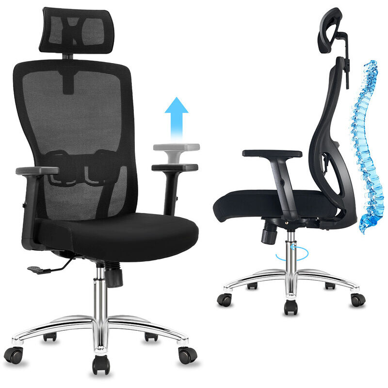 Durrafy - Chaise de Bureau Ergonomique, Fauteuil de Pivotant en Maille avec Soutien Lombaire et Accoudoir Réglable 150 kg pour Maison et Bureau