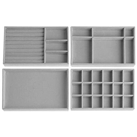 Duscdesp - Juego de 4 cajones organizadores para guardar joyas, cajas de terciopelo apilables para pendientes, pulseras y anillos (gris)