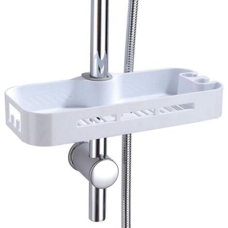 Duschablage, Badezimmer-Organizer mit 2 Shampoo-Haken, kompatibel mit 23-25 mm Schienen, kein Bohren erforderlich.