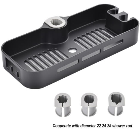 Duschablage für Duschstange, Duschregal Höhenverstellbar für alle Durchmesser von 22 24 25mm Runde Duschstange, Verstellbar Duschablage Duschstangen Caddy (Schwarz)