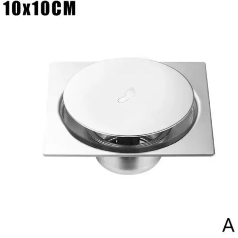 Duschablaufabdeckung aus Stahl für Hotel- und Badezimmer, robust, geruchsneutralisierend, silberfarben, mit Fußpedal, quadratisch, leicht zu reinigen: 10 x 10 cm