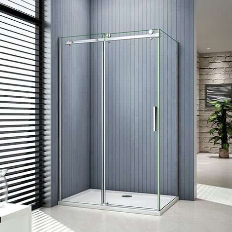 Duschabtrennung 8mm NANO ESG Schiebetür Nischentür mit Seitenwand 155x80x195cm Echtglas Duschtür Duschkabine Dusche Glastür