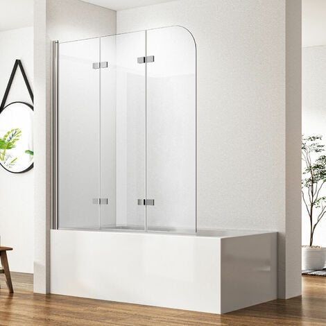 Duschabtrennung Badewanne Glas 3-teilig 120x140cm Badewannenfaltwand Faltbar Duschwand Badewanne