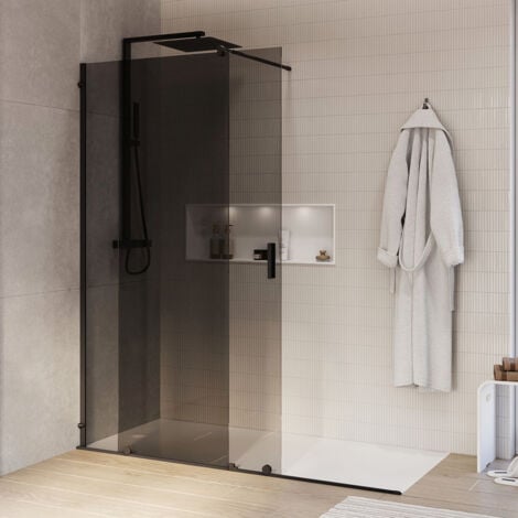 Duschabtrennung Bernstein Walk-In Nano NT101 Schiebetür Schwarz matt Nano Graues Glas 8mm 160cm