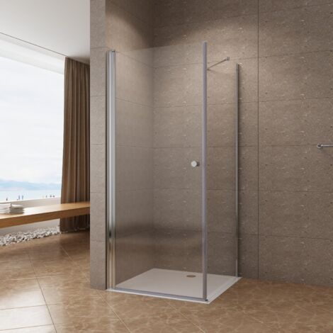Duschabtrennung Eckeinstieg Nano Einscheiben-Sicherheitsglas Duschtür 180° Drehtür mit Seitenwand 2. BxT: 75x70 cm, Höhe: 197 cm
