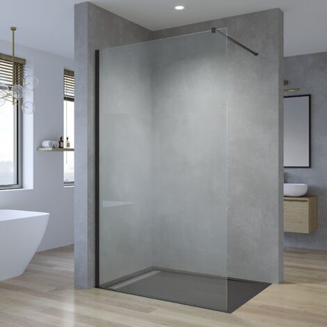 Duschabtrennung Glas Walk in Dusche Duschwand Klarglas Einscheibensicherheitsglas mit Nano Antikalk-Versiegelung 120x200 cm Aluminiumprofile schwarz matt inkl. 90° Stabilisationsbügel