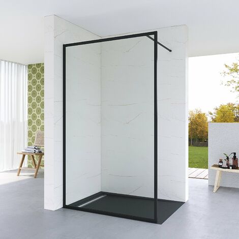 Duschabtrennung Glas walk in Duschwand schwarz matt Vollrahmen Begehbare bodengleich Glasduschwand 8 mm Sicherheitsglas mit Lotus-Effekt NANO Beschichtung 120x203 cm