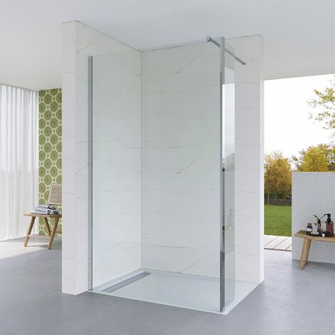 Duschabtrennung Klar Glas Walk In Duschwand mit 30 cm Schwingflügeln, aus 8 mm Einscheiben-Sicherheitsglas (ESG) mit Nano-Beschichtung, 4. Breite: 110 cm, Höhe 200 cm, mit 100 cm Stabilisator