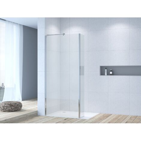 Duschabtrennung Walk-in Dusche mit Spritzschutzglas und Stabilisator
Barrierefreie Dusche 6 mm Sicherheitsglas Klarglas Chromoptik  Montage links oder rechts möglich 79x190 cm + 30x190 cm