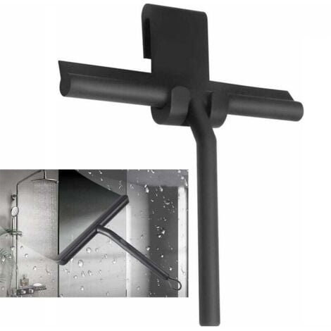 SNQ Duschabzieher 21,8 x 16,5 cm mit Silikonhalterung und Edelstahlkern für Bad, Fenster, Duschwände und Autoscheiben – Schwarz