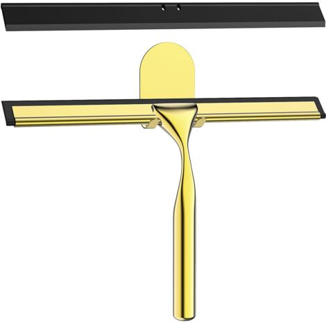 Duschabzieher aus Edelstahl, 25,5 cm, mit Haken, austauschbarer Silikon-Duschabzieher für Glas, Spiegel, Fliesen und Küche – Gold