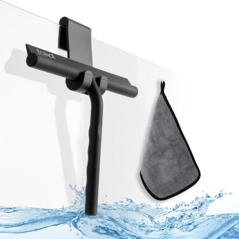 ECENCE Duschabzieher Silikon Schwarz Fenster-Glas-Abzieher + Aufhängung, Mikrofasertuch