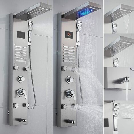 Duscharmatur Duschpaneel Edelstahl Duschsäule Duscharmatur Duschsystem Regendusche (mit Regendusche, Massagedusche, Wasserfalldusche) Kopfbrause Handbrause Duschset 4 x Massagedüsen