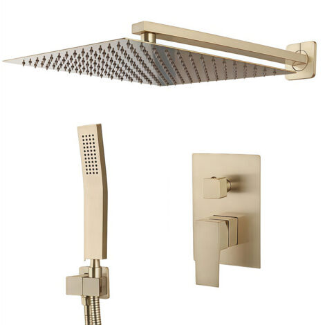 Duscharmatur-Set in Gold-Nickel, 12-Zoll-Wandduschkopf, Regenduschset mit Handbrause