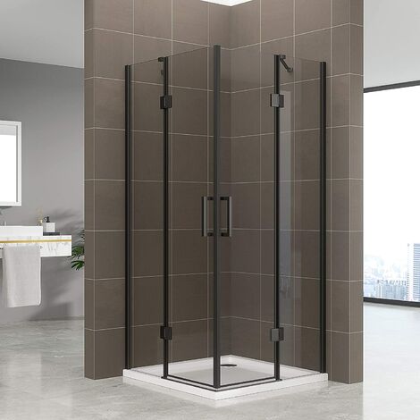 Duschbär Duschkabine Celine mit Eckeinstieg Eckduschkabine aus durchsichtigem ESG Sicherheitsglas 180 cm hoch mit schwarzen Aluprofilen DGK73