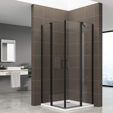 Duschbär Duschkabine in der Höhe 180 cm mit Eckeinstieg aus 6 mm durchsichtigem Sicherheitsglas mit schwarzen Aluminium Profilen DGK71