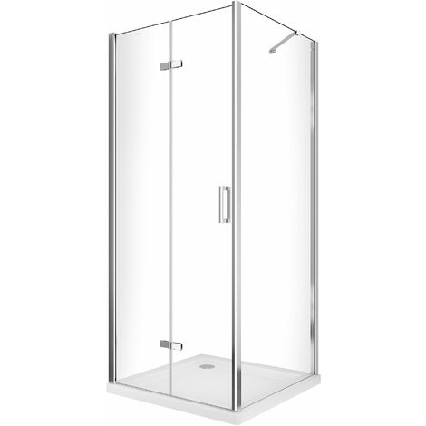 Duschbox aus 6 mm Glas mit Falttür und feststehender Seitenwand, Höhe 190 cm, in Chrom transparent 62,5-65 seitlicher fester Wand + DuschTür 82,5-85