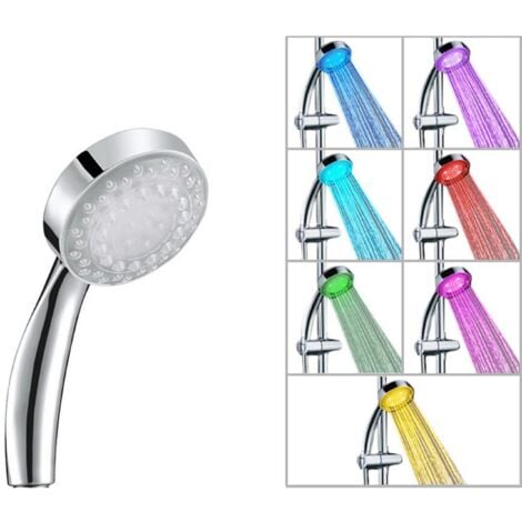 Duschbrause Duschkopf Silber Kunststoff LED-Beleuchtung Bunt automatischer Farbwechsel 5 Farben