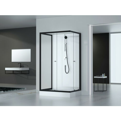 Dusche Komplett MARWELL Komplettdusche Fertigdusche Black and White 80 x 110 x 200 cm - Komplett Set inkl. Duschwanne und Armatur - Duschkabine mit hochwertigen Aluminiumprofilen