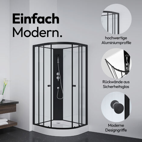Dusche Komplett MARWELL Komplettdusche Fertigdusche Factory 85 x 85 x 200 cm - Dusche im komplett Set inkl. Duschwanne und Armatur - Runddusche mit Fronteinstieg