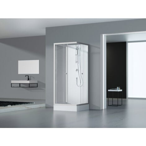 Dusche Komplett MARWELL Komplettdusche Fertigdusche White Dream 80 x 80 x 200 cm -  Komplett Set inkl. Duschwanne und Armatur - reversibel aufbaubar - hochwertiges Aluminiumprofil System