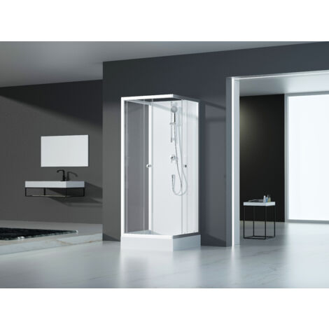 Dusche Komplett MARWELL Komplettdusche Fertigdusche White Dream 90 x 90 x 200 cm - Komplett Set inkl. Duschwanne und Armatur - reversibel aufbaubar - hochwertiges Aluminiumprofil System