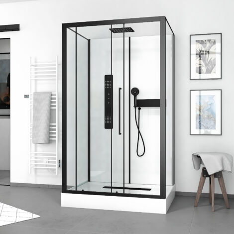 Dusche Komplett MARWELL Komplettdusche Fertigdusche White Rectangle 90 x 115 x 215 cm - Komplett Set inkl. Duschwanne und Armatur - Duschkabine mit Fronteinstieg und hochwertigem Aluminiumprofil