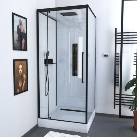 Dusche Komplett MARWELL Komplettdusche Fertigdusche White Square 90 x 90 x 215 cm - Komplett Set inkl. Duschwanne und Armatur - Eckdusche mit Fronteinstieg
