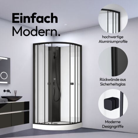 Dusche Komplett Marwell Komplettdusche Prime Style Schwarz/Weiß 85x85x198 - Fertigdusche im komplett Set mit Acrylwanne und Armatur - 4 mm Einscheibensicherheitsglas