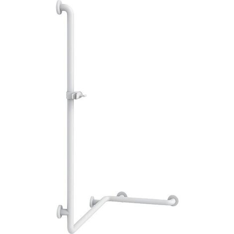 Duschhandlauf Normbau mit Brausehalterstange, inkl Befestigung, weiß, 763 x 400 x 1158 mm - 0486210019
