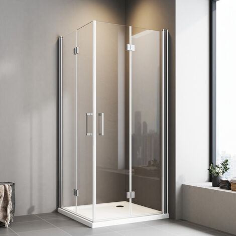Duschkabine 100x100 Eckeinstieg Falttür Dusche 180º Duschtür Duschabtrennung Duschwand 6mm Nano-Beschichtung ESG Glas Höhe 195cm