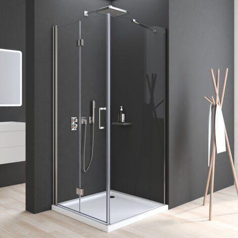 Duschkabine 100x90 cm Falttür mit Seitenwand, Duschkabine 100x90 cm Eckeinstieg Drehfalttür Dusche Duschabtrennung mit 6mm NANO ESG Sicherheitsglas Glas Duschwand, Dusche Falttüren Höhe: 195cm