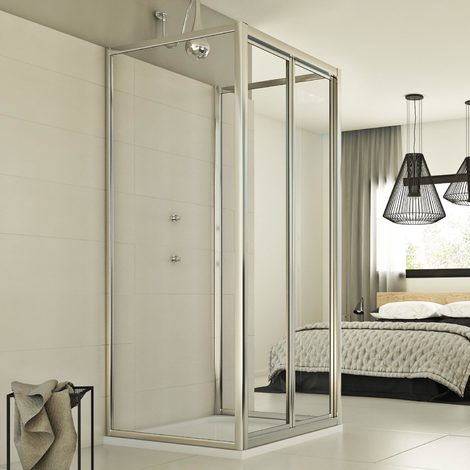 3-seitige Duschkabine mit Falttür-Öffnung faltbare Tür Echtglas h 200 Klarglas