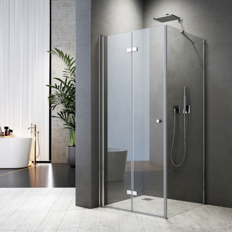 Duschkabine 75x75 Falttür mit Seitenwand Duschabtrennung Duschwand mit Seitenwand Dusche Glas Duschtrennwand 6mm ESG Sicherheitsglas Höhe 185cm