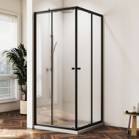 Duschkabine 75x75cm Eckeinstieg Schiebetür Eckdusche Duschabtrennung Eckeinstieg Dusche Duschtüren Schwarzer Aluminiumrahmen Höhe 185cm