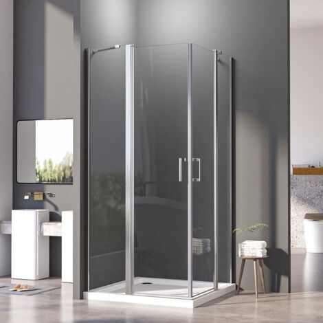 Duschkabine 75x80 cm Pendeltür Eckeinstieg Duschkabine Schwingtür mit Fester Segment Eckdusche Duschkabine Pendeltür Dusche Duschabtrennung 6mm Nano ESG Glas Duschwand Höhe 185cm