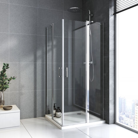 Duschkabine 75x90cm Eckeinstieg mit Pendeltüren aus 6mm NANO-Beschichtung ESG Glas Duschabtrennung Duschwand Dusche Duschkabine Eckeinstieg Höhe 185cm