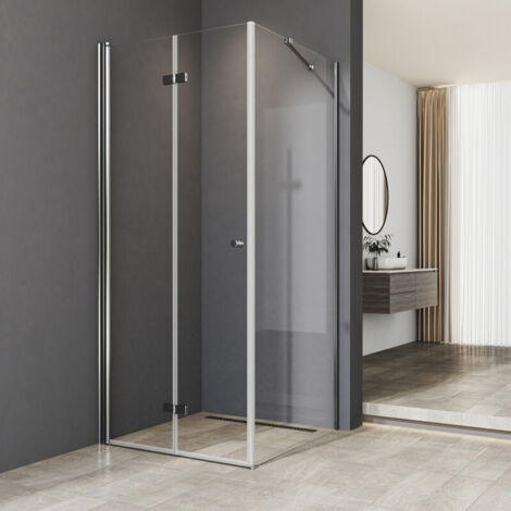 Duschkabine 80 x 80 cm Falttür mit Seitenwand Duschabtrennung Eckeinstieg 6mm ESG-Glas Dusche Duschwand ,Höhe 185cm