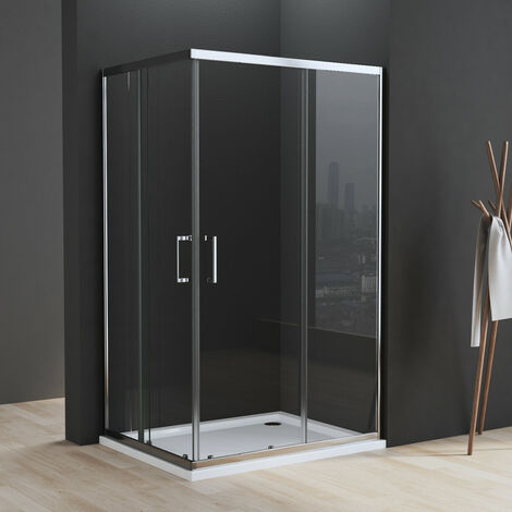 Duschkabine 80x100/100x80 Duschabtrennung Eckdusche Dusche Falttür Schiebetür ESG Chrome 185cm Schiebetür