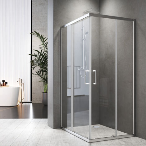 Duschkabine 80x100 cm Eckeinstieg Duschkabine Schiebetür Eckdusche Duschwand Dusche 6mm ESG Glas Höhe 185cm