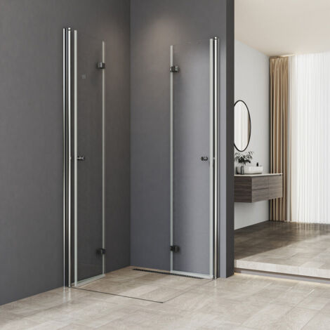 Duschkabine 80x100 cm Falttür 180° Eckeinstieg Duschabtrennung Drehfalttür Dusche 6mm ESG Glas, Höhe 185 cm