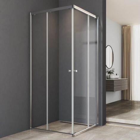 Duschkabine 80x80cm Eckeinstieg mit Doppel Schiebetüren Duschabtrennung Duschschiebetür Duschwand 6mm ESG Glas, LINKS & RECHTS MONTIERBAR, Höhe 185cm