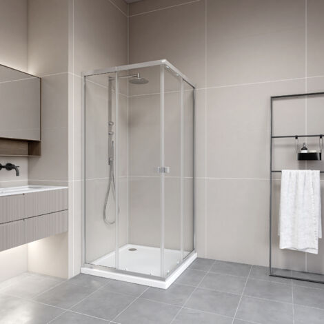 Duschkabine 90x90 MARWELL Flexi 77-90x77-90-190 cm Eckdusche mit hochwertigen verstellbaren Alumuniumprofilen in silber matt Duschabtrennung mit aushängbare
