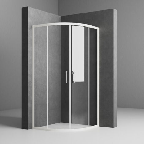 Duschkabine 90x90x185cm Viertelkreis, Duschkabine Schiebetür 90x90 Weiß Duschabtrennung Runddusche Doppel Schiebetür 6mm ESG Sicherheitsglas