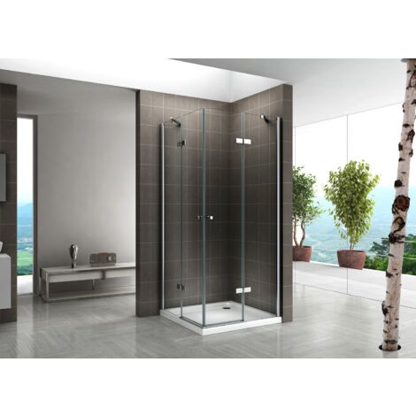 IFLAIR Duschkabine Duschabtrennung Eckeinstieg Scharniertür NANO-ESG Klarglas Höhe: 190cm DK19 100x100 mit Duschwanne