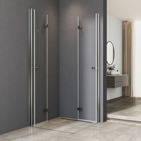 Duschkabine Eckeinstieg 100x80cm 180º Doppel Falttür Duschabtrennung Drehfalttür Dusche Duschwand aus 6mm ESG Sicherheitsglas, Höhe 185cm