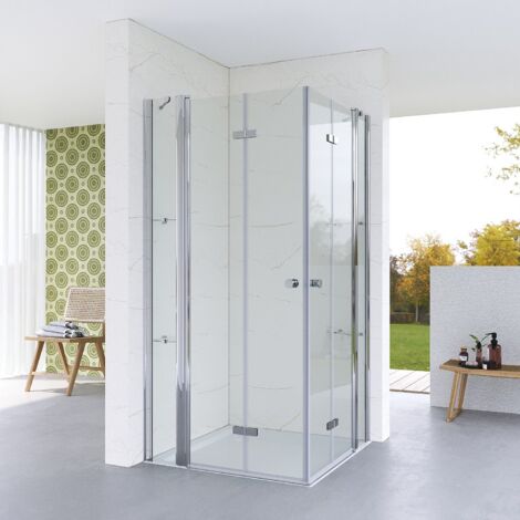Duschkabine Eckeinstieg 180° Falttür für Dusche Duschtür mit Eckablage, 1. BxT: 95x95 cm, Höhe: 187 cm, 5 mm Klarglas Einscheibensicherheitsglas